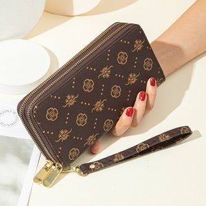 Wallet for Women Double Zipper Wallet Large Capacity Long Purse Clutch Wristlet